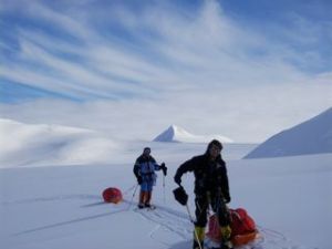 skiing across the Cairns glacier towards the Zapol col.